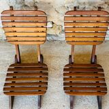 Pair of vintage folding chairs with slats, 1950-1960