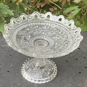 Glass bowl, vintage oak leaf pattern compote dish.