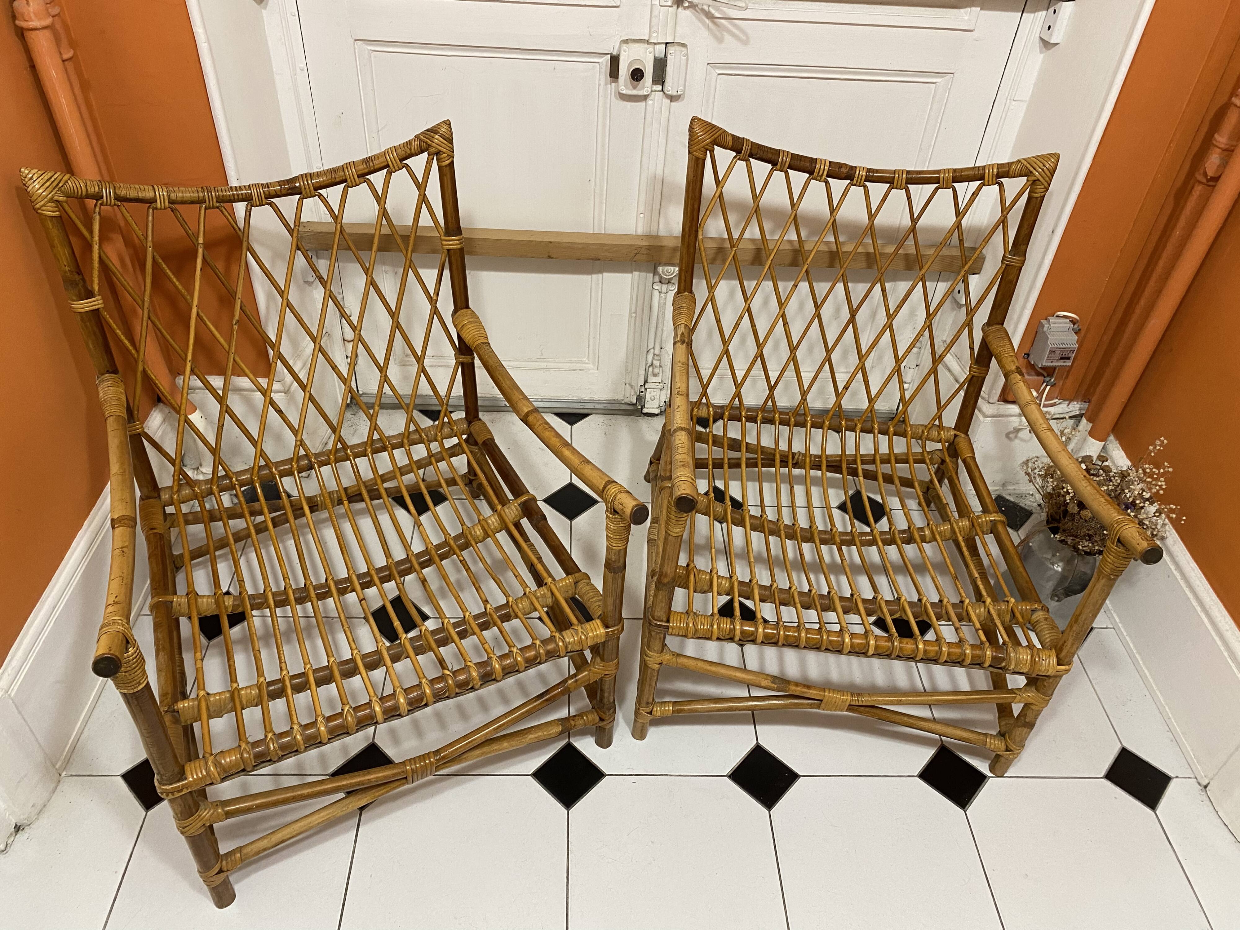 Paire de fauteuils en rotin vintage