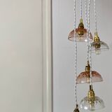 5-light waterfall pendant light with vintage pink and transparent glass shades