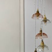 5-light waterfall pendant light with vintage pink and transparent glass shades