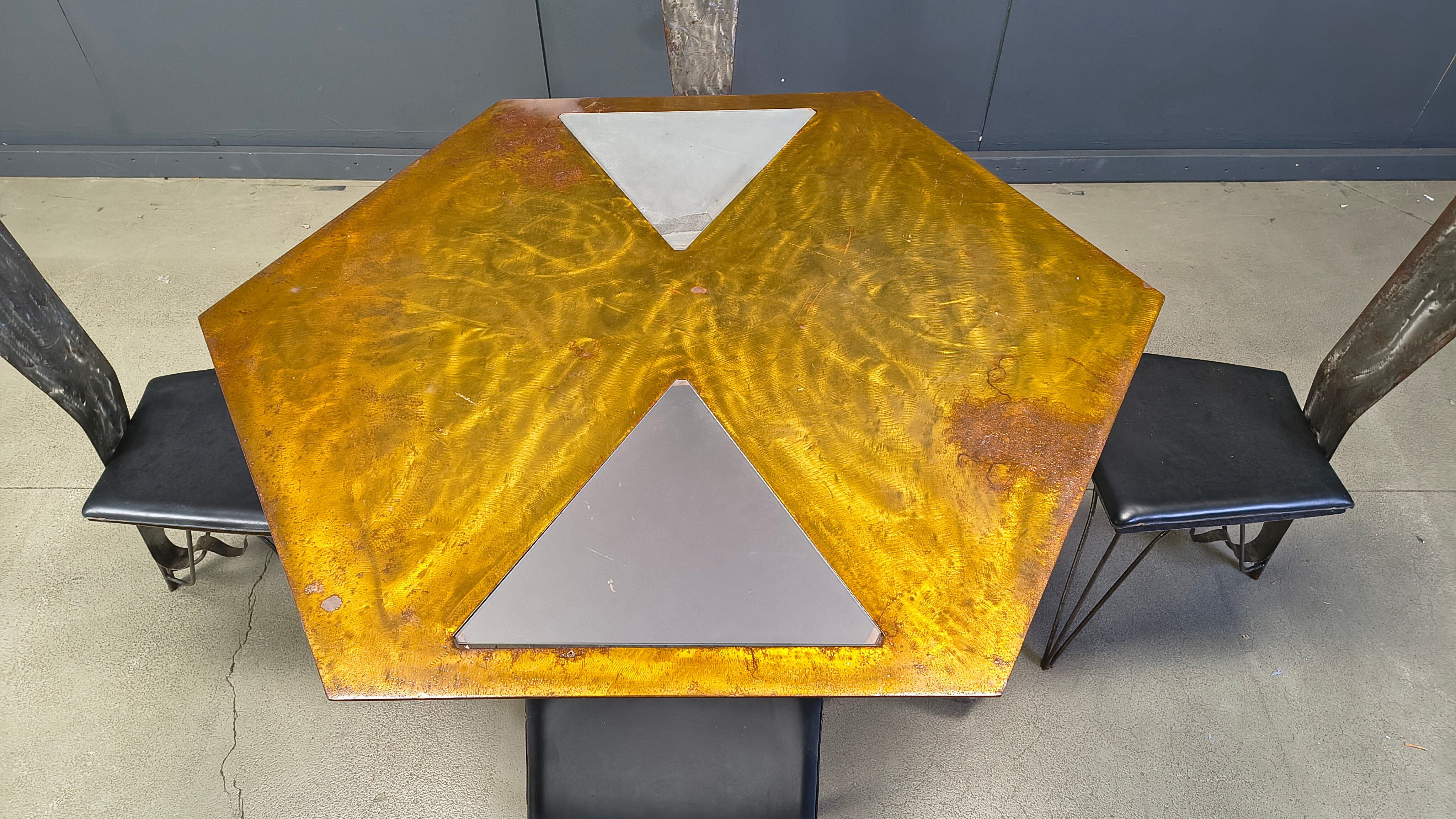 Hand crafted steel and stone dining set, 1970s