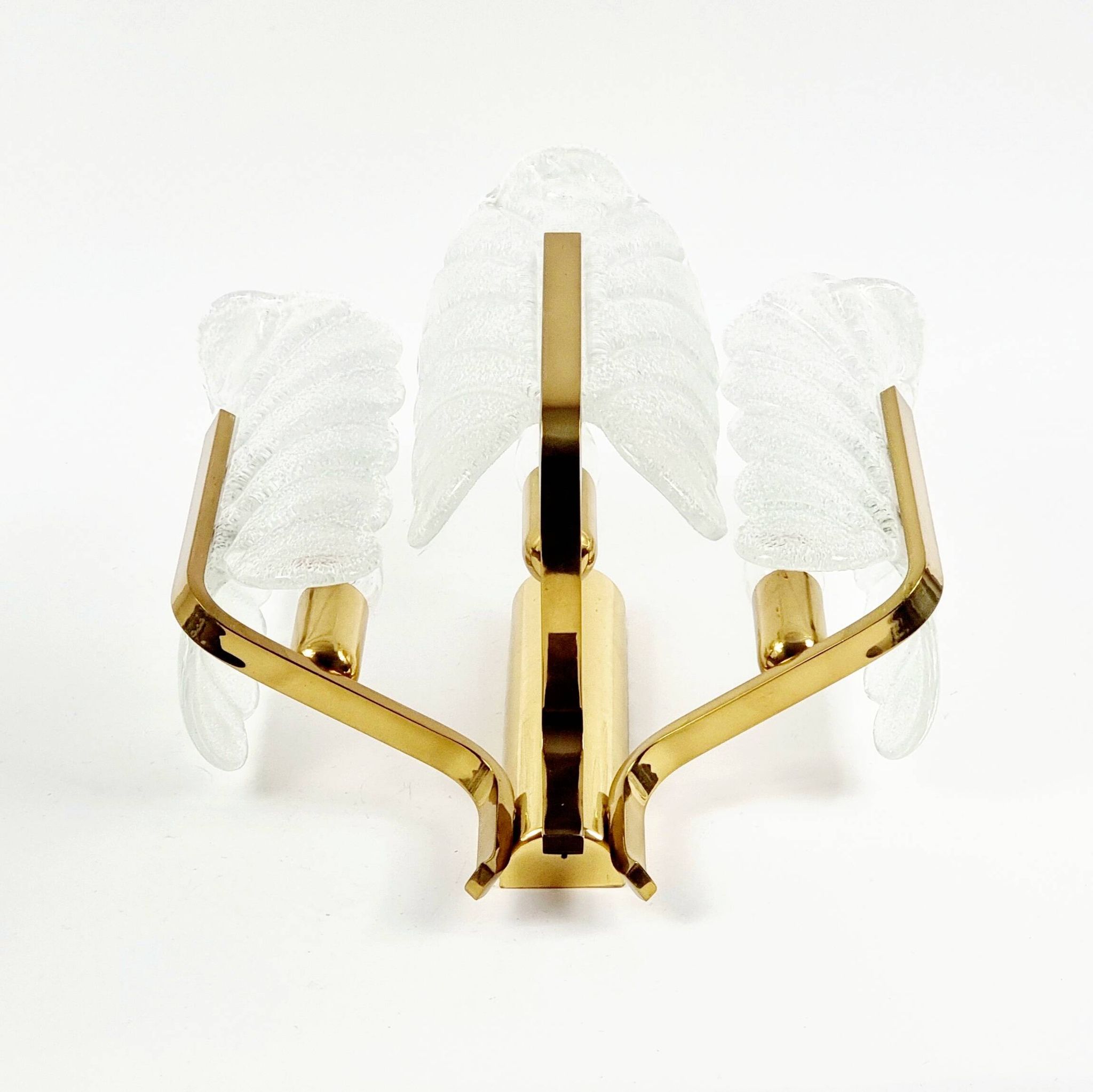 Pair Of Large Scandinavian Glass & Brass Leaf Wall Lights/Sconces By Carl Fagerlund, 1960s