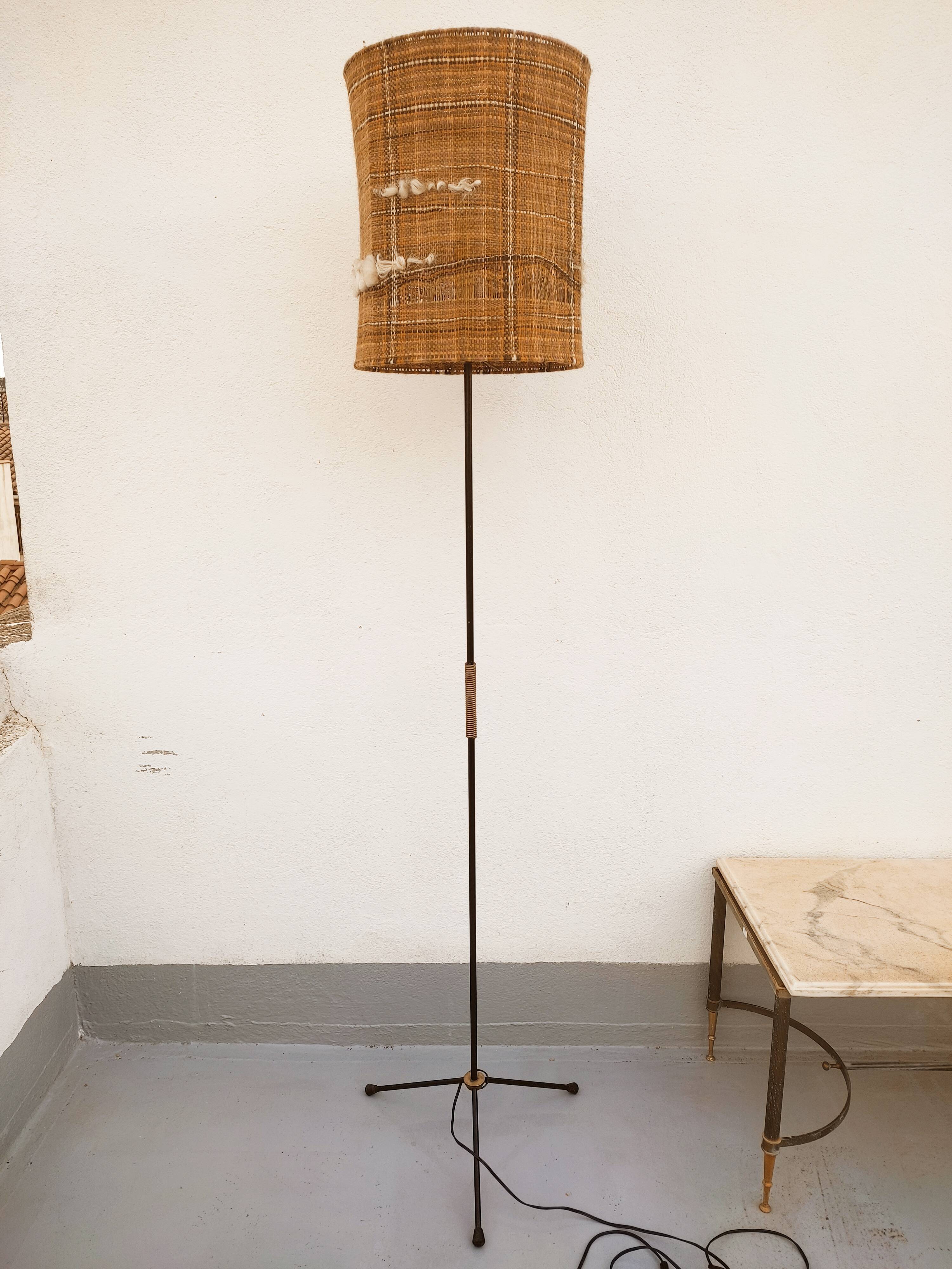 Tripod floor lamp 50s / wool lampshade