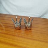 Pair of Silver Metal Zoomorphic Swan Candle Holders, Vintage 70s