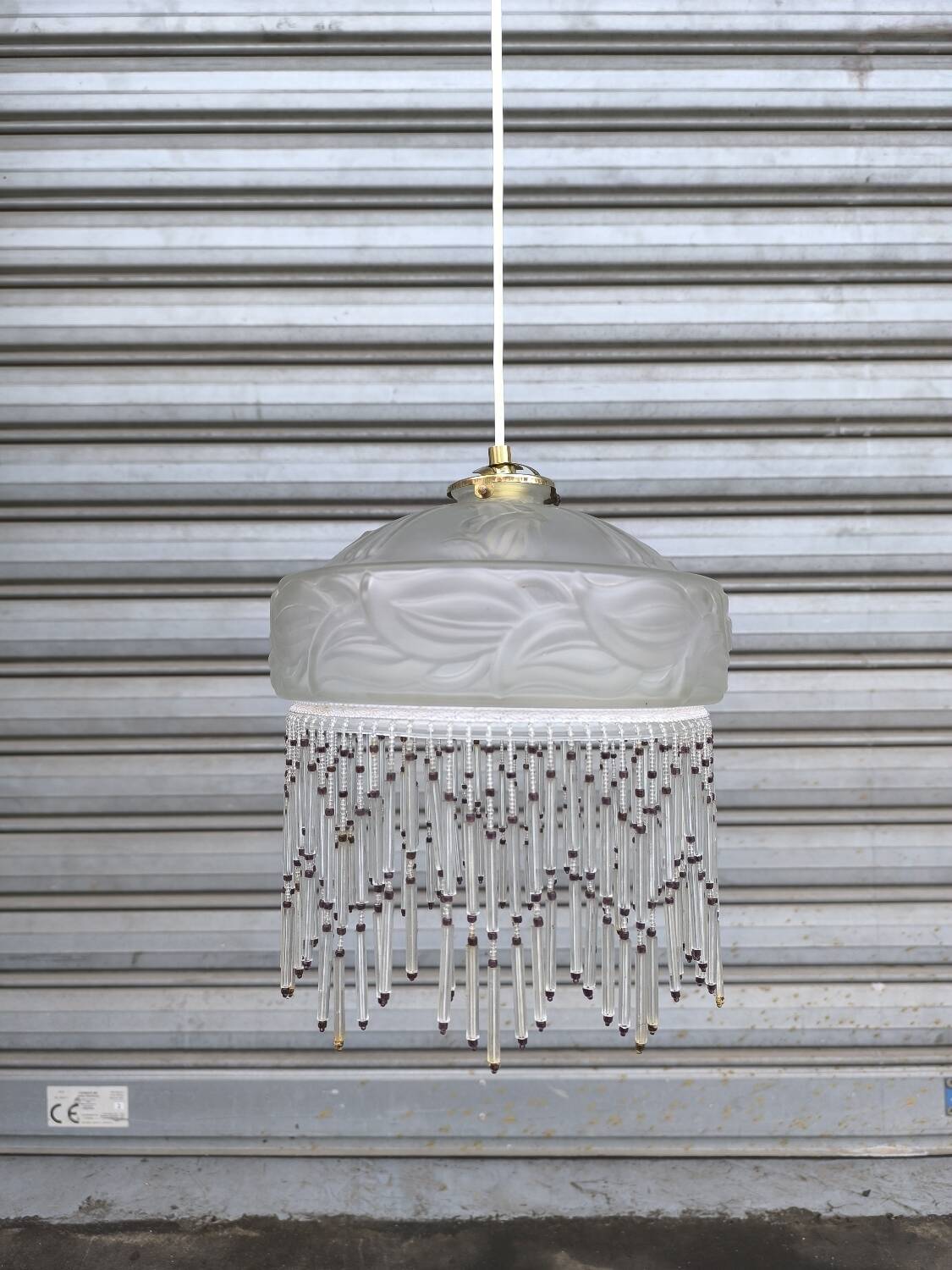 Suspension en verre givré art deco