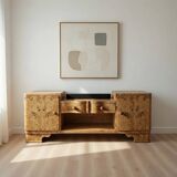 Rare Low Art Deco Blonde Burl TV Console Sideboard - 1930s Fully Restored