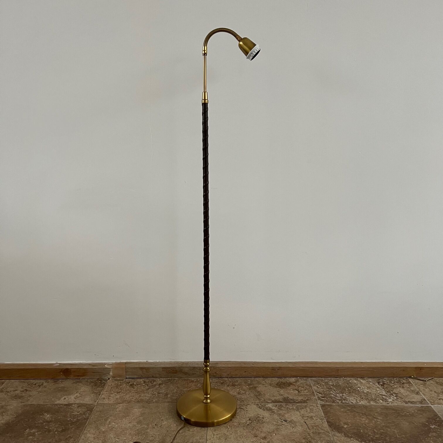 Danish Mid-Century Leather and Brass Adjustable Floor Lamp
