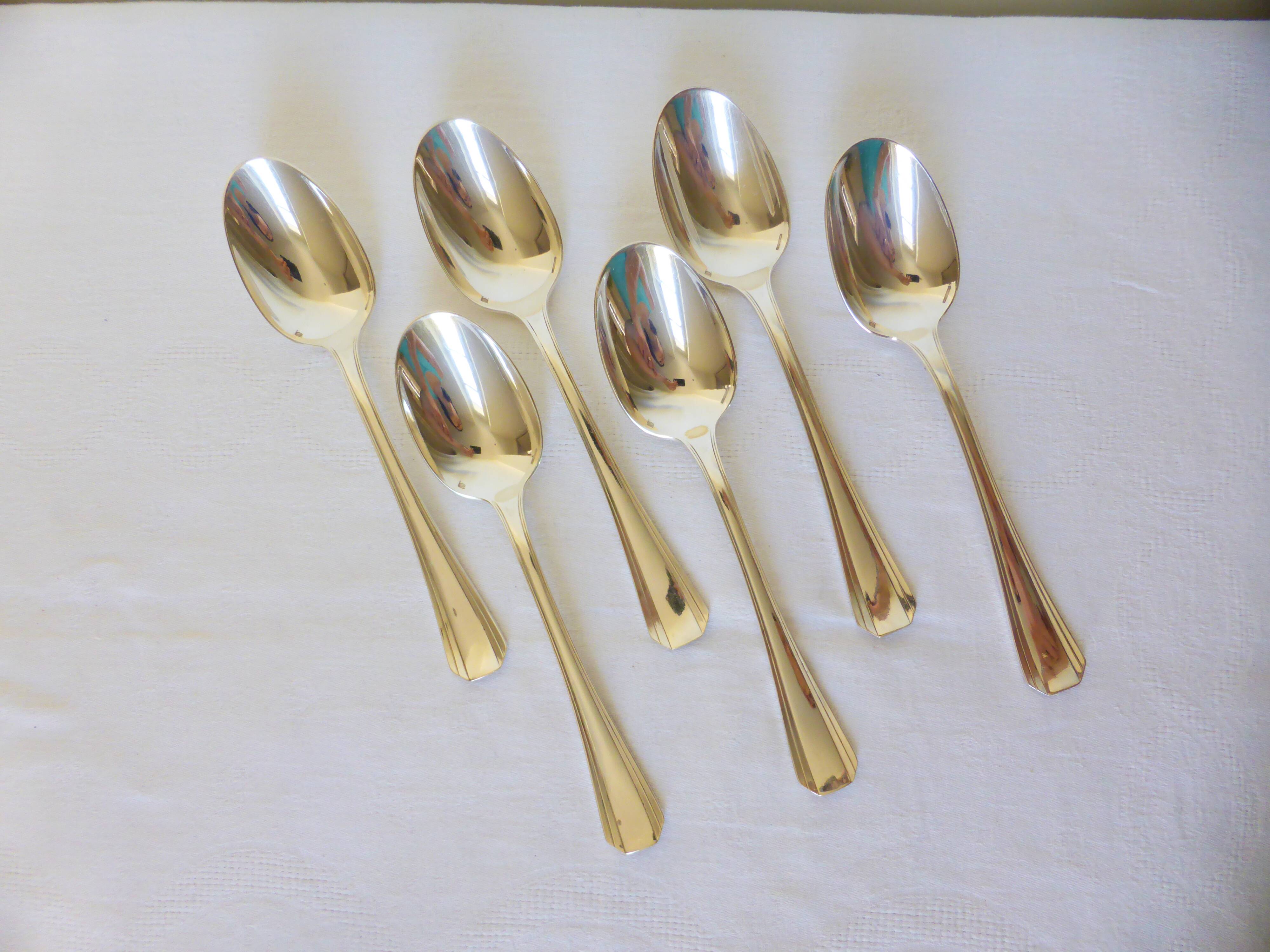 6 Christofle Art Deco Style Silver Plated Soup Spoons 2106255