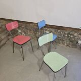 3 pink, green, blue Formica chairs