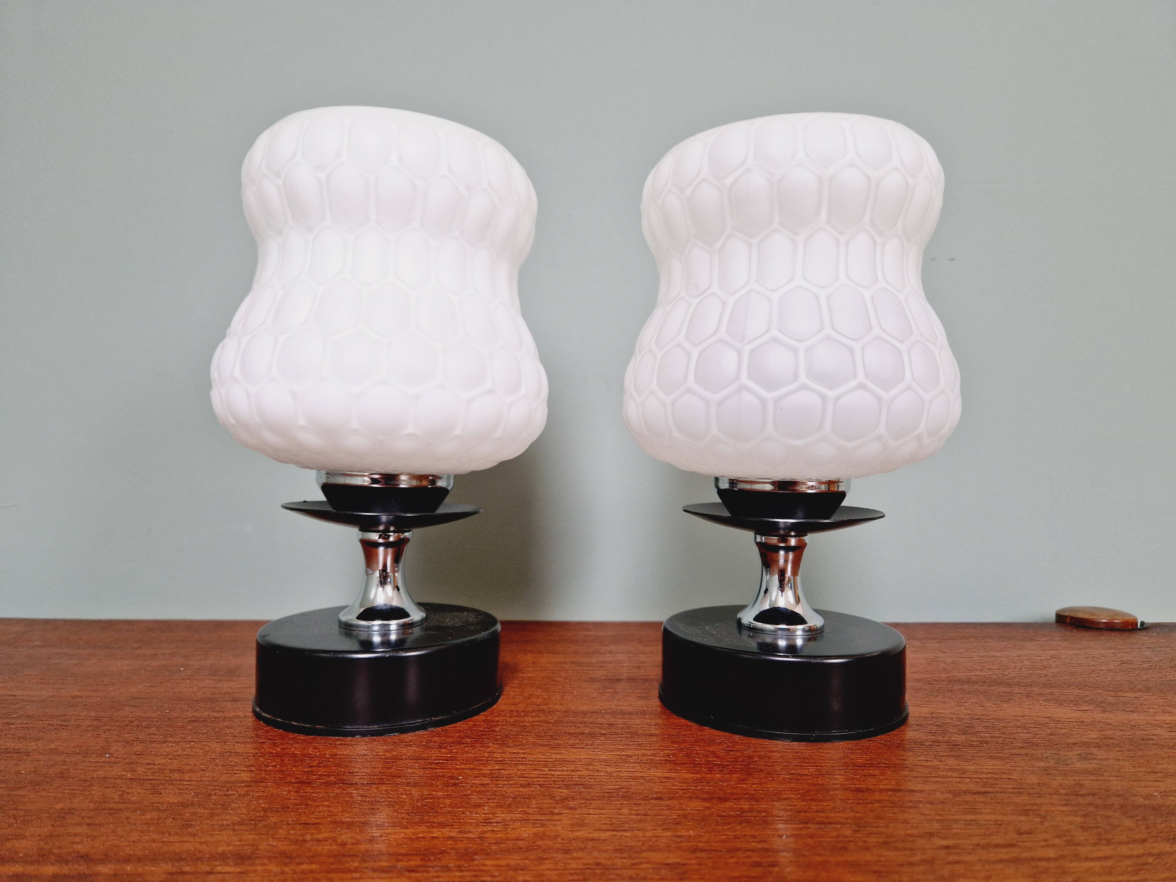 Pair of glass bedside lamps, 1970s