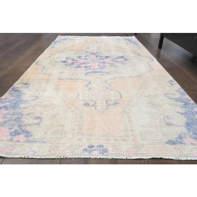 Vintage Turkish Oushak Handmade Wool Cotton Orange Area Rug 100x195