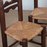 Set of 4 straw-seated solid wood chairs, French craftsmanship, 1950.