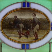 Art Deco Stained Glass Panel Depicting Early Football Scene, Belgium ca. 19