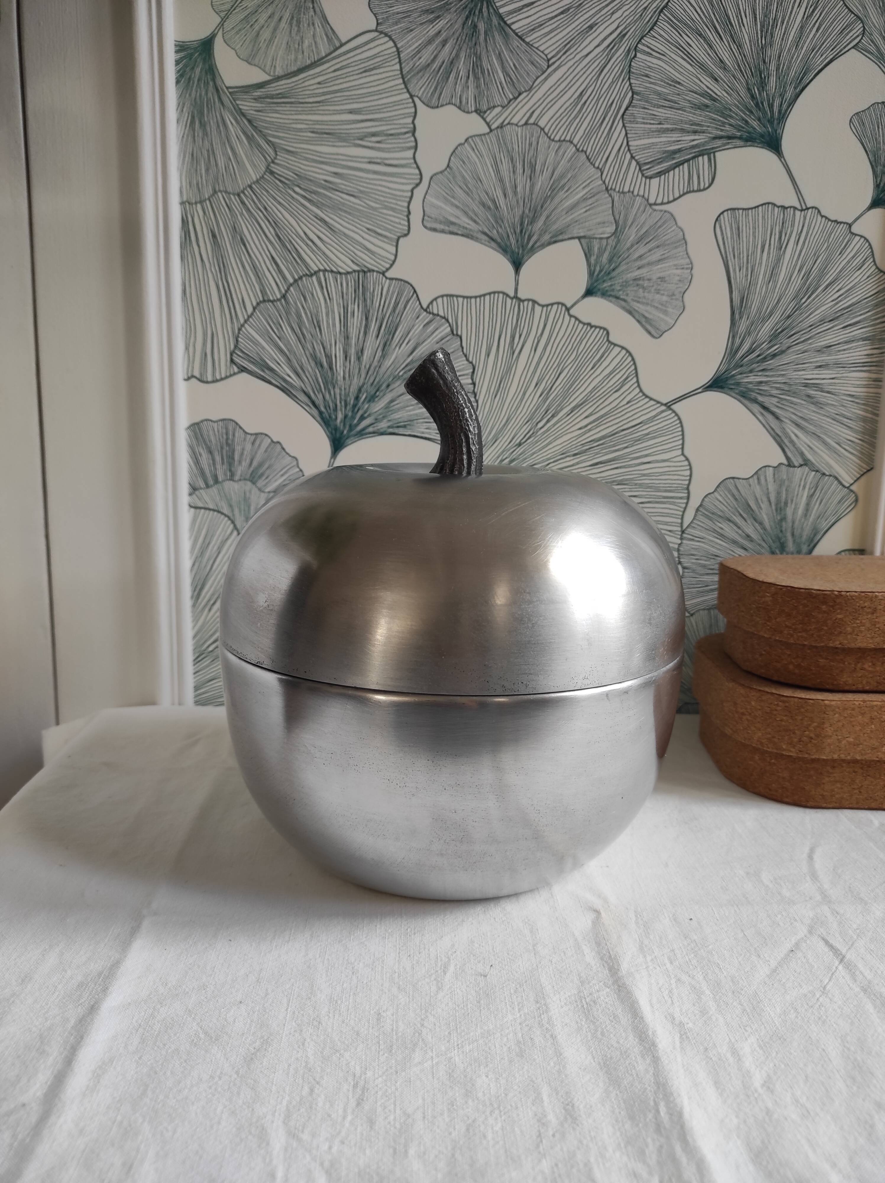 Apple ice bucket in vintage Italian aluminum design