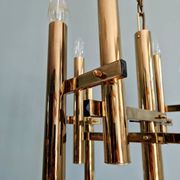 Geometric brass chandelier, Hollywood Regency, design by G. Sciolari, 1970.
