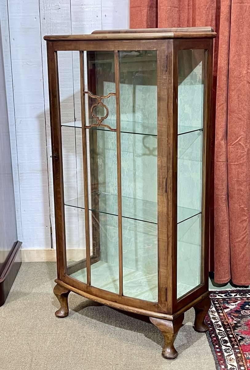 1950s English walnut display cabinet