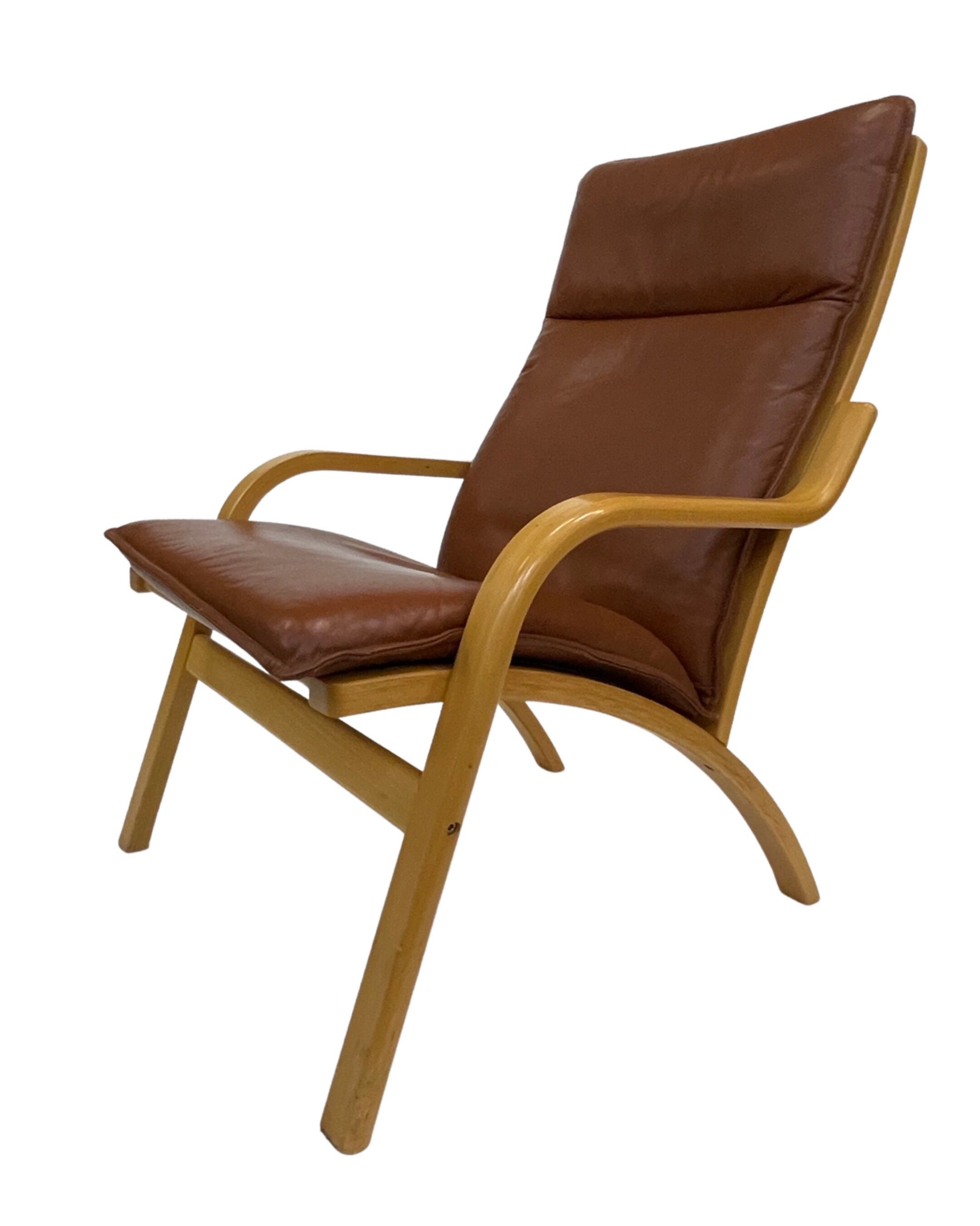 Vintage Danish armchair cognac leather by Stouby