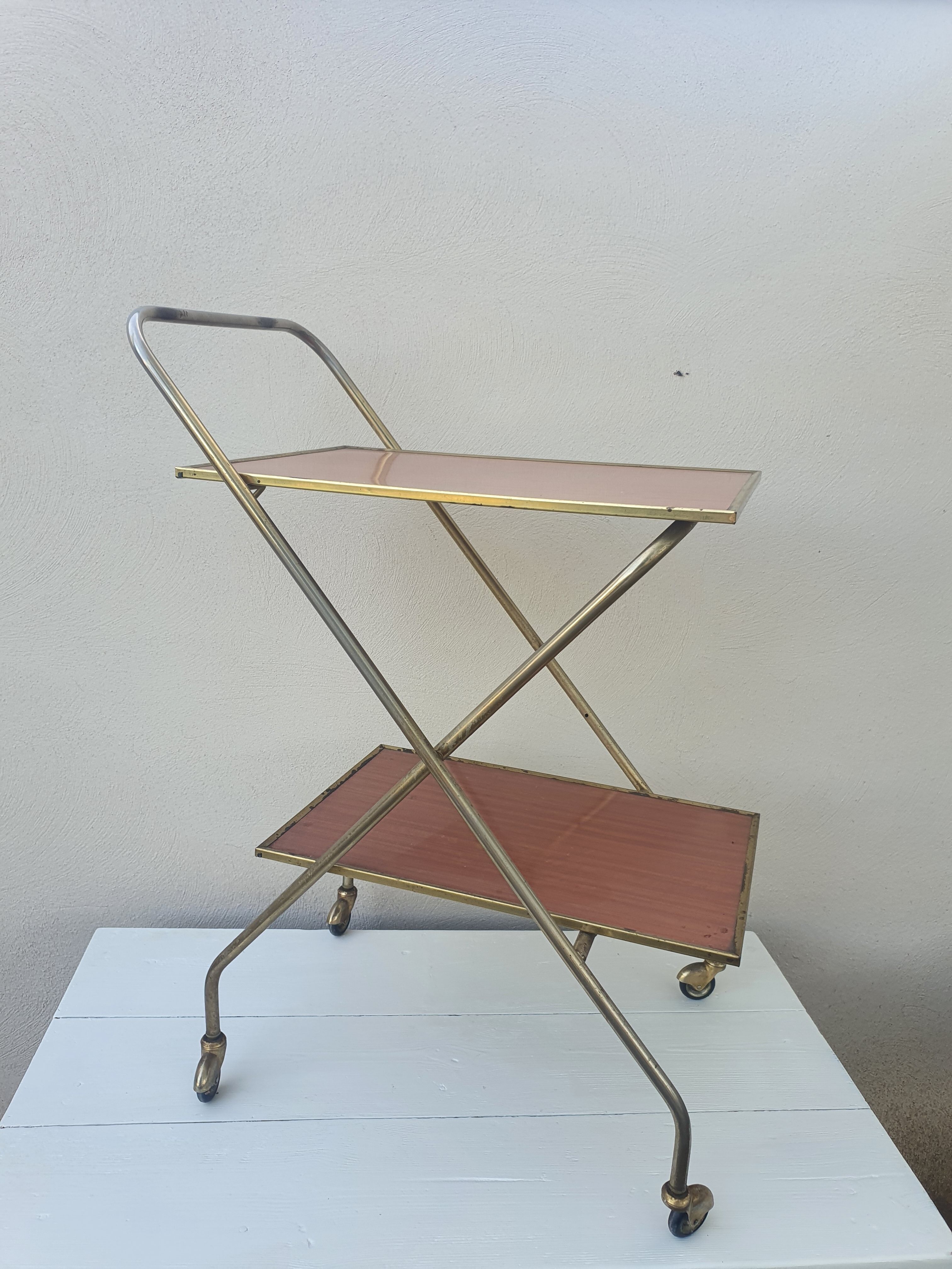 Vintage folding rolling service in Formica and brass plated