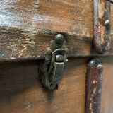 Antique brown travel case with wooden slides from the early 1900s