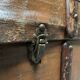 Antique brown travel case with wooden slides from the early 1900s