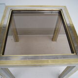 Piece of sofa coffee table brass chrome, brass. 2 glass trays. Italy 1970's