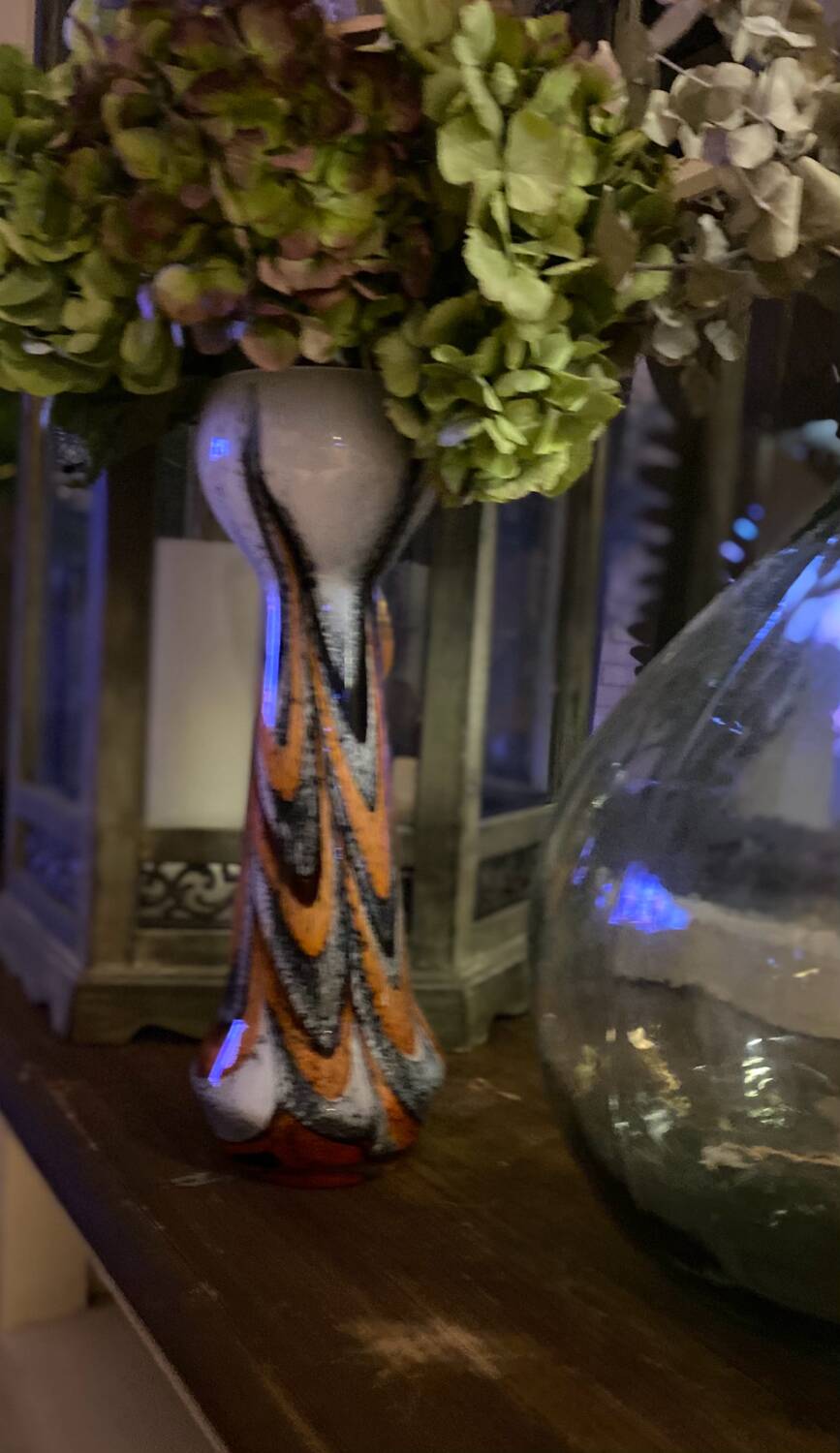 Vintage murano glass vase orange, white brown attributed to carlo moretti