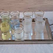Vintage liqueur service from the 50s/60s — Decanter, 9 pastel glasses & tray