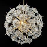 Grand superb Sputnik floral chandelier in glass and brass, Germany, 1960s.