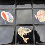 Vintage ceramic coffee table by Guy Trévoux with wrought iron base.