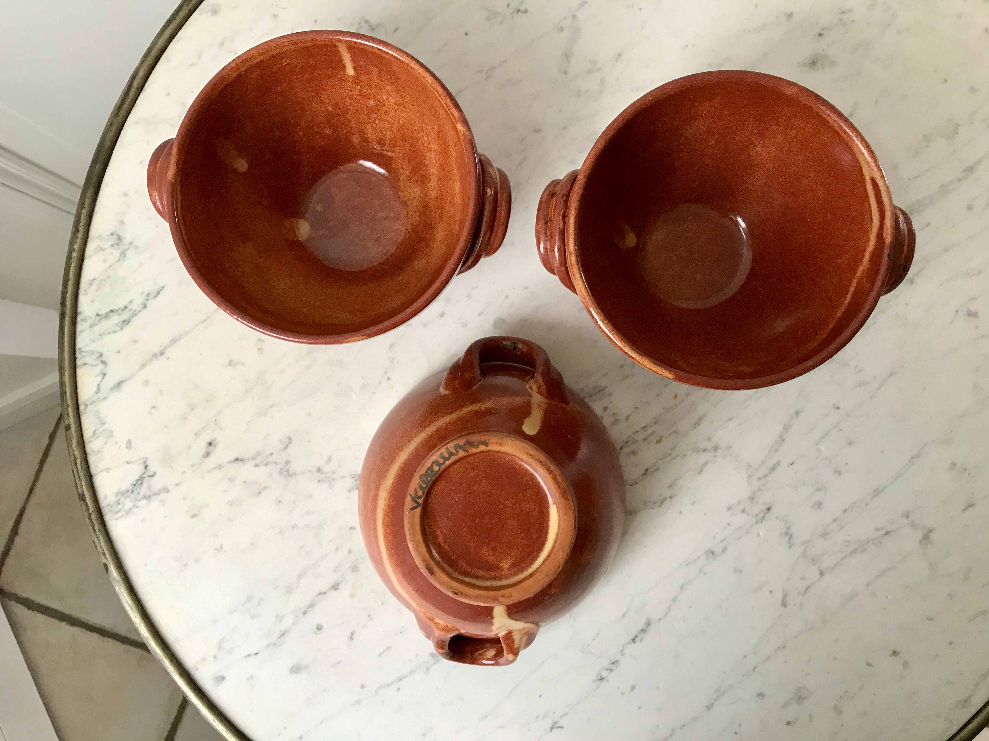 Trio of vallauris stoneware bowls 70s