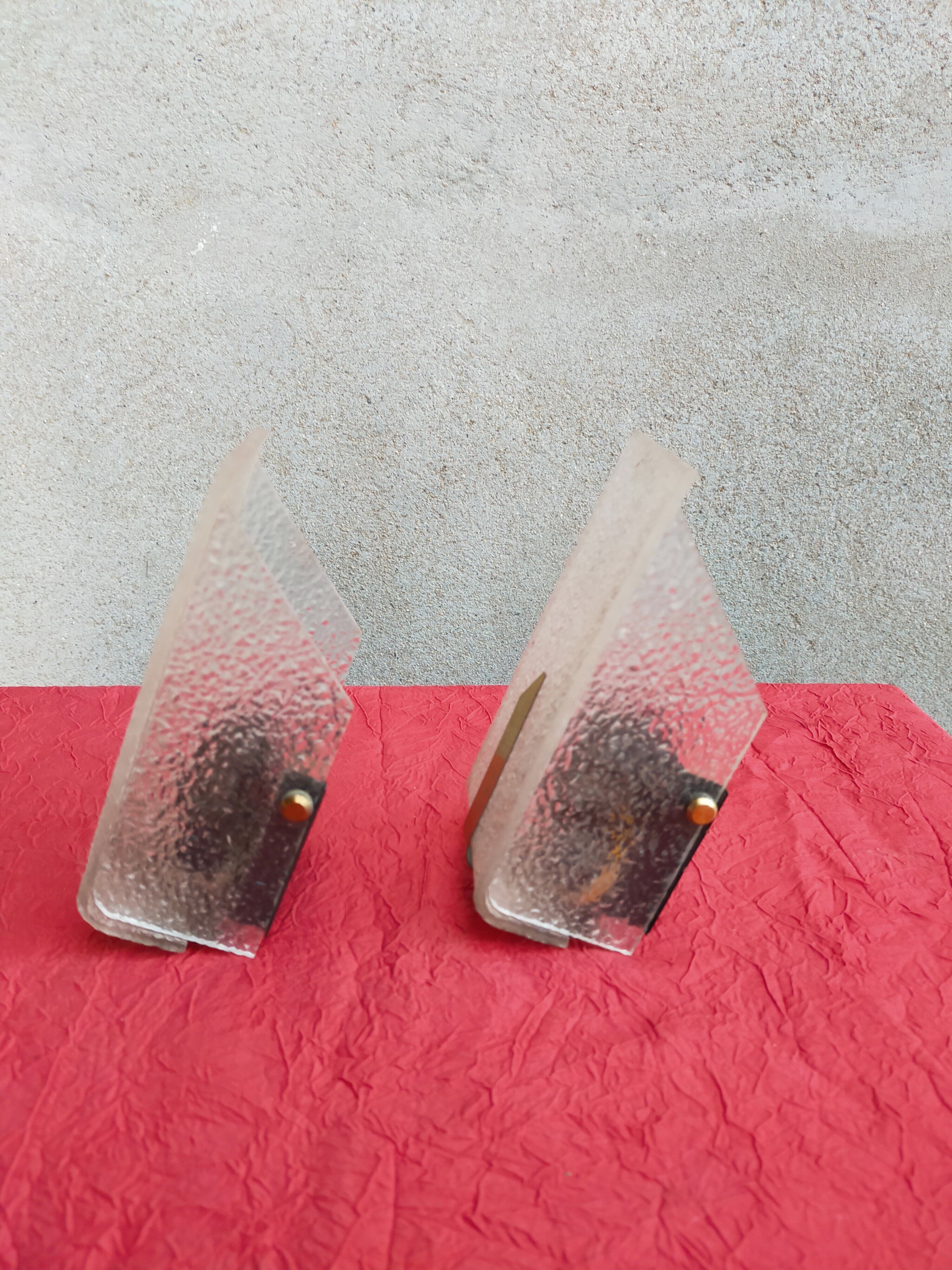 Vintage wall lamps in plexiglass and brass