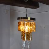 Bicolor chandeliers waterfall by zero quattro, orange and transparent murano glass, italy, 1970