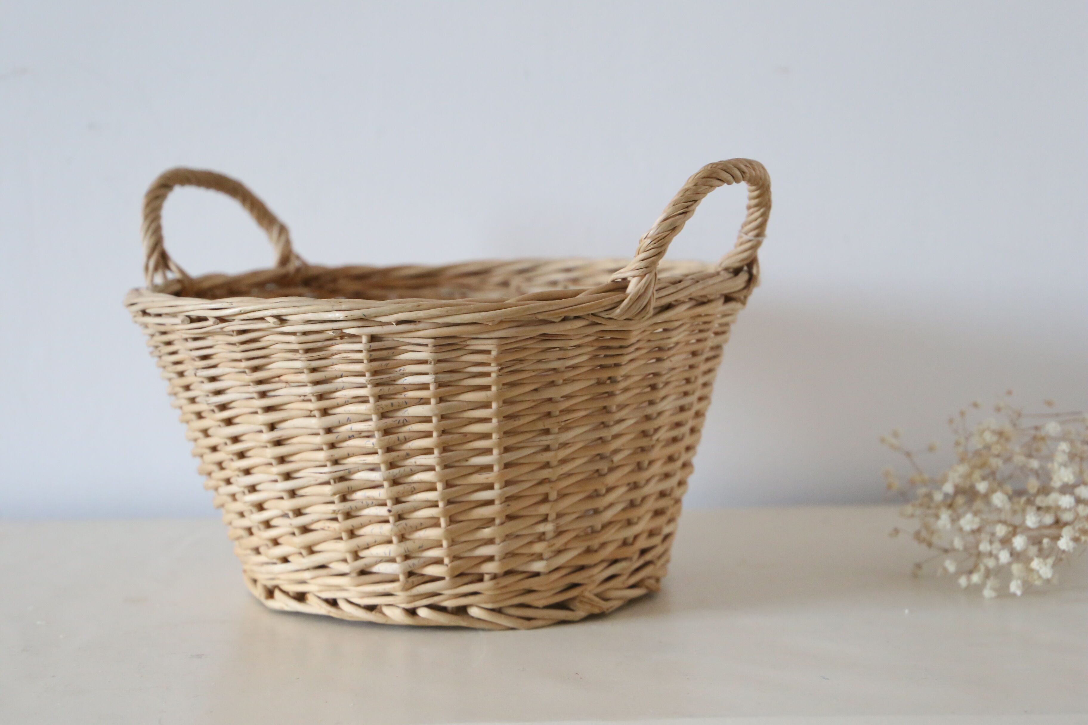 Wicker basket with two handles, vintage, french