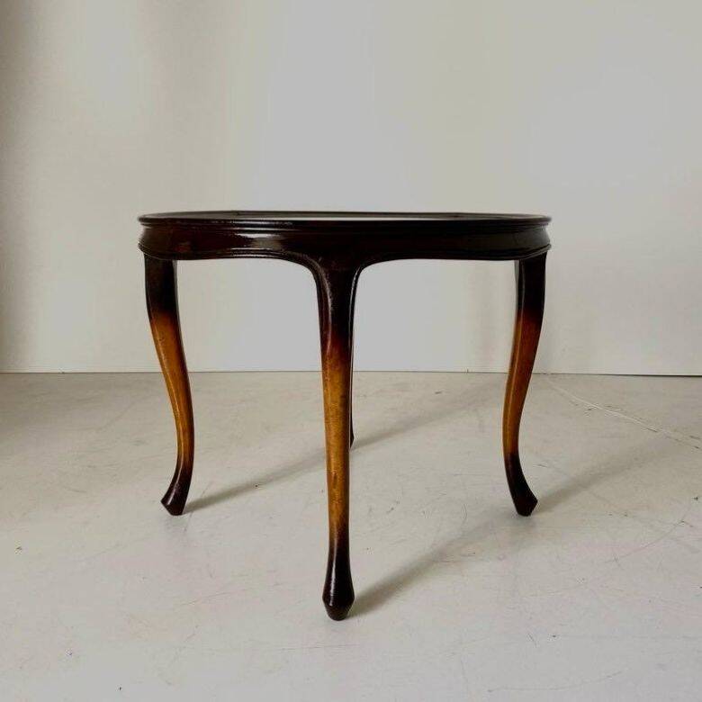 1930s French Art Deco Coffee Table, Beech Wood & Glass, Curved Design