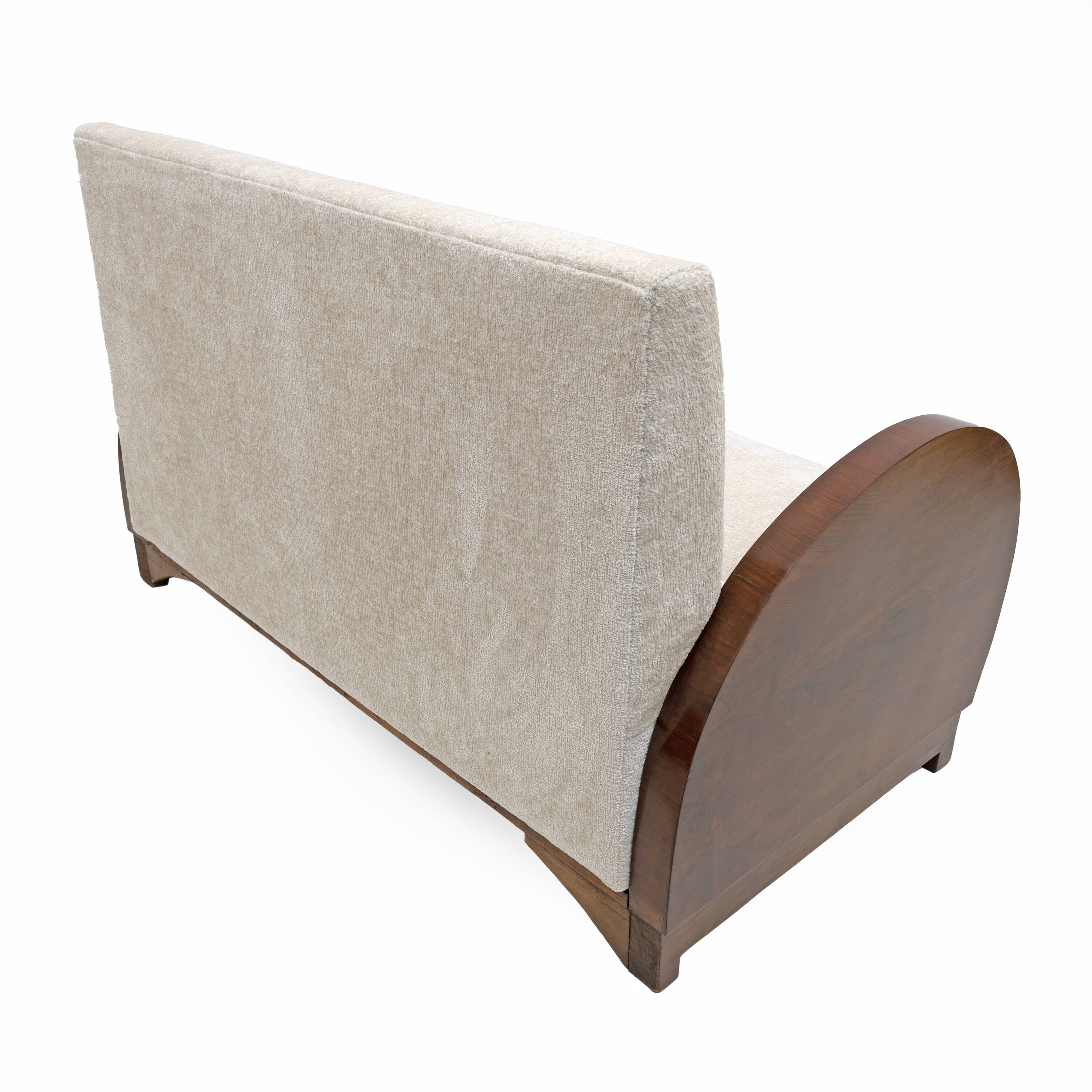 Art Deco Bouclè and Walnut Loveseat, Italy, 1930s