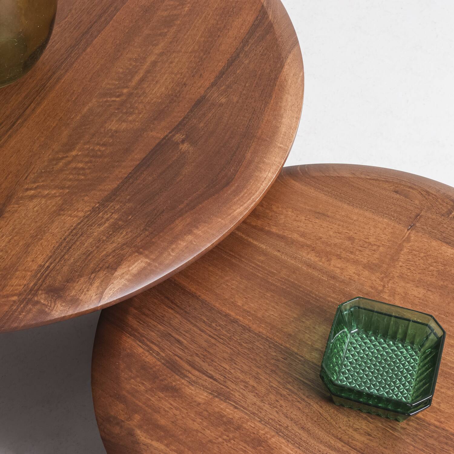 Duo of solid walnut coffee tables with a contemporary design base