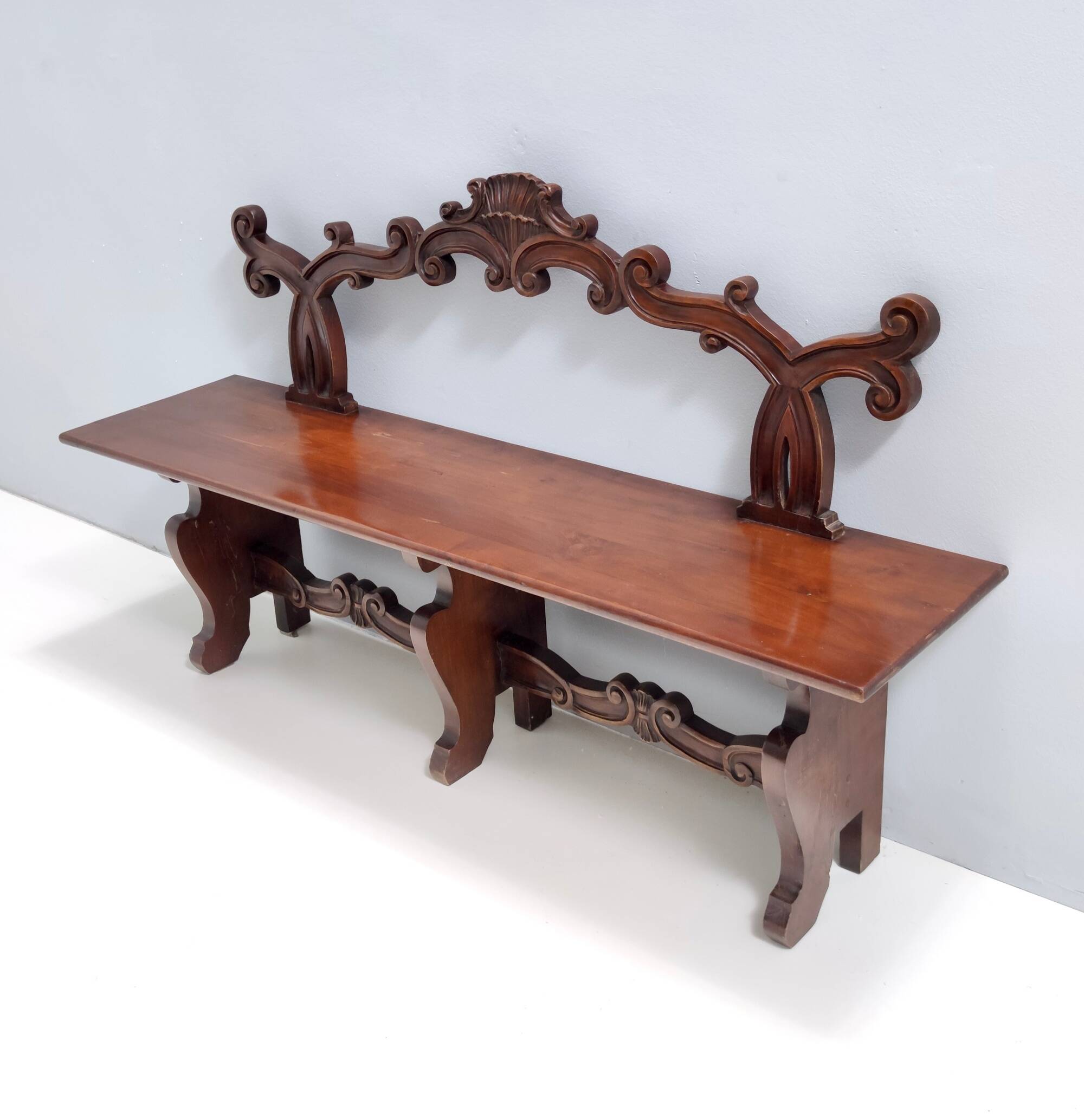 Baroque Style Solid Carved Beech Bench, Italy