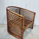 Bench and its bamboo and rattan armchair