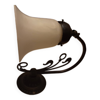 Glass wall light with iron frame