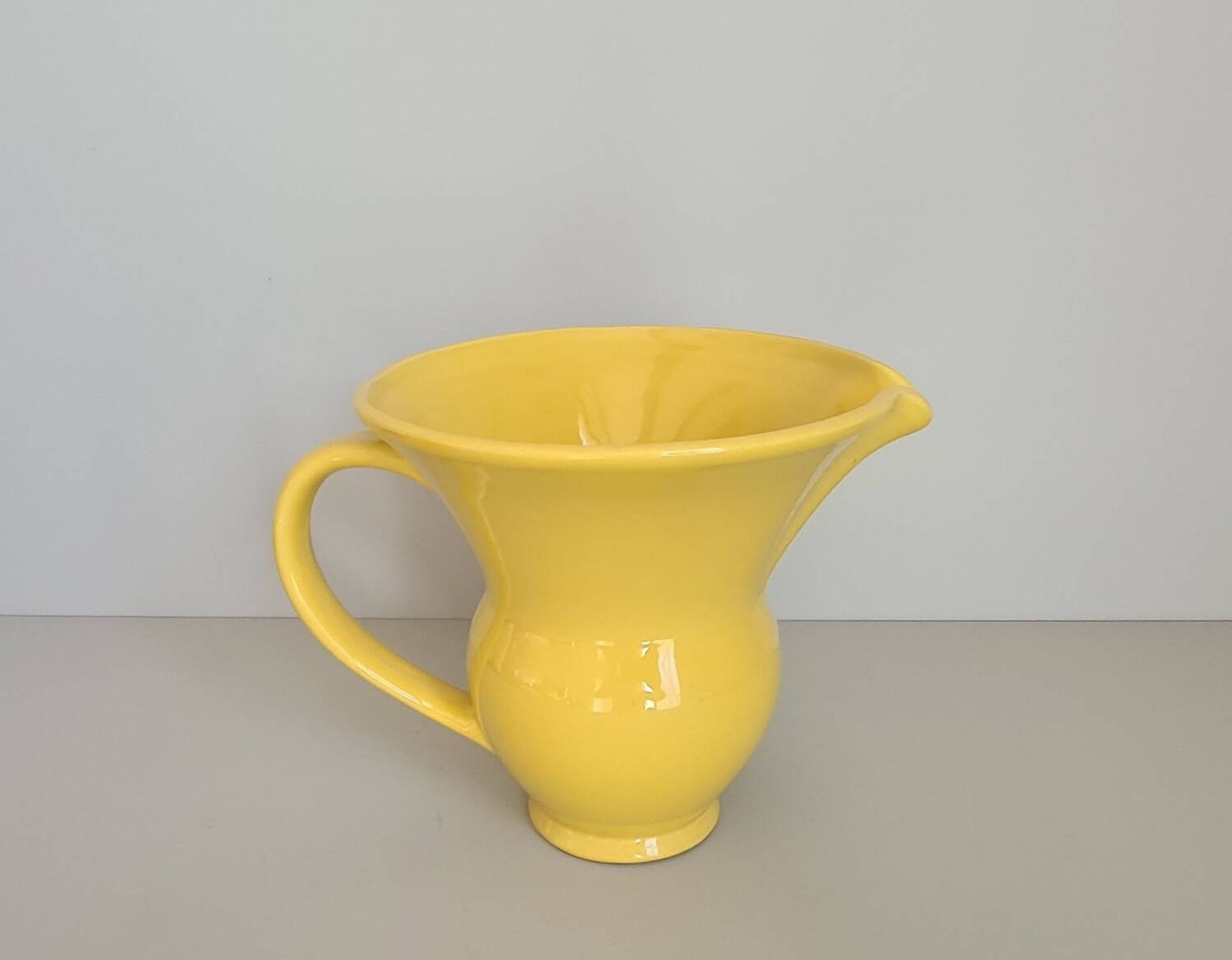 Modernist yellow ceramic pitcher / handmade / vintage / France / 1960s / mid-century / 20th century