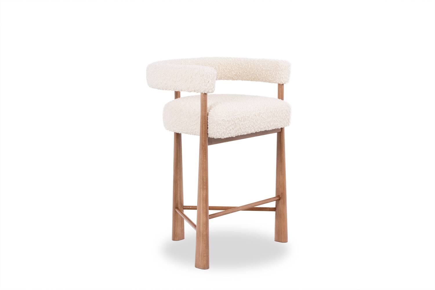 Pair of blond beech bar stools. Contemporary work.