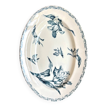 Large oval dish Lunéville in blue ironstone, "Tulip" service.