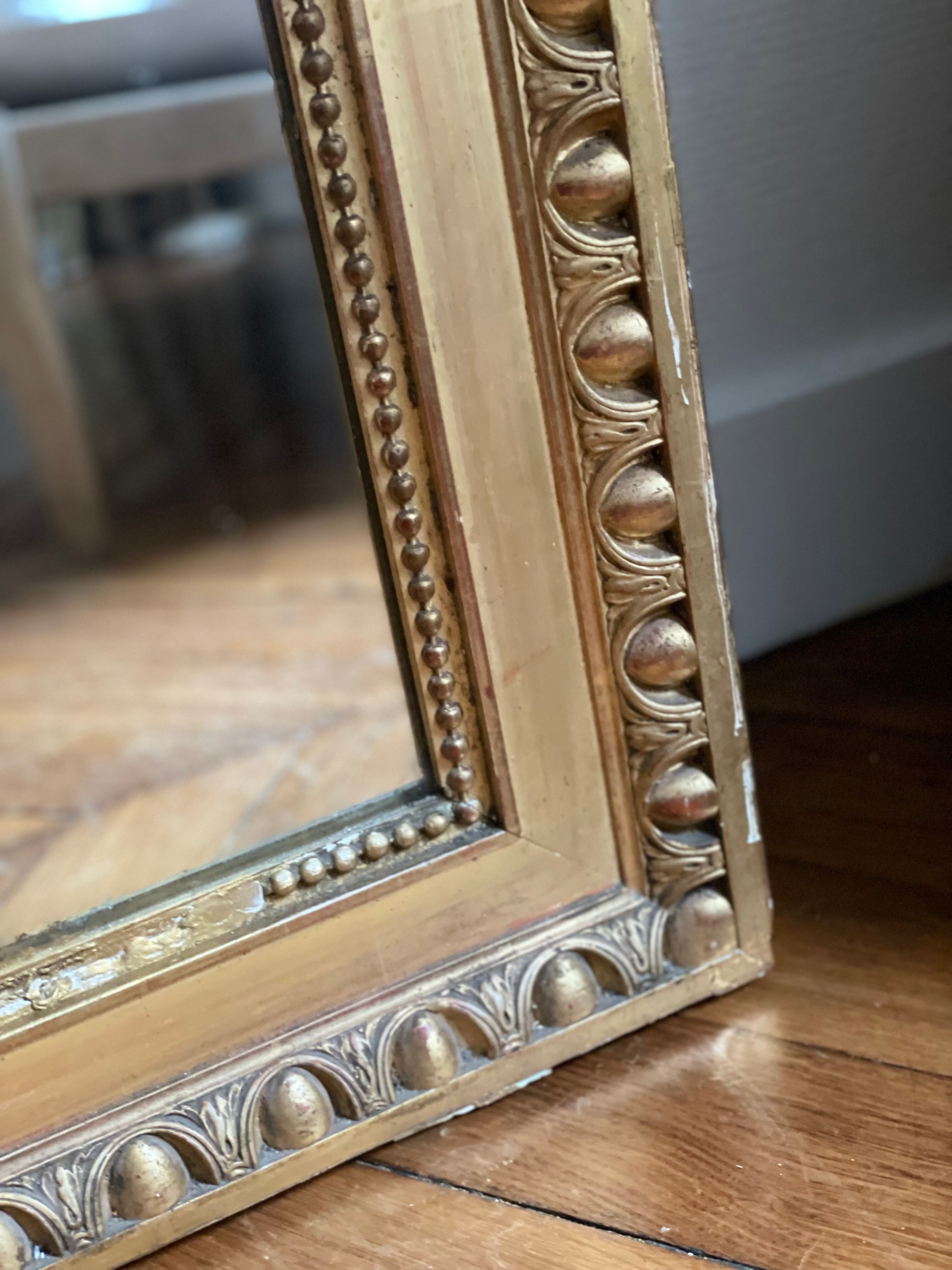 Antique napoleon mirror lll gilded pediment with rare gold leaf 103x182cm