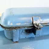 Blue industrial hanging tube light from polam gdansk, 1970s