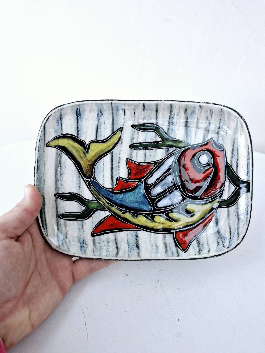 Small Vintage Ceramic Hand Painted Fish Serving Presentation Dish