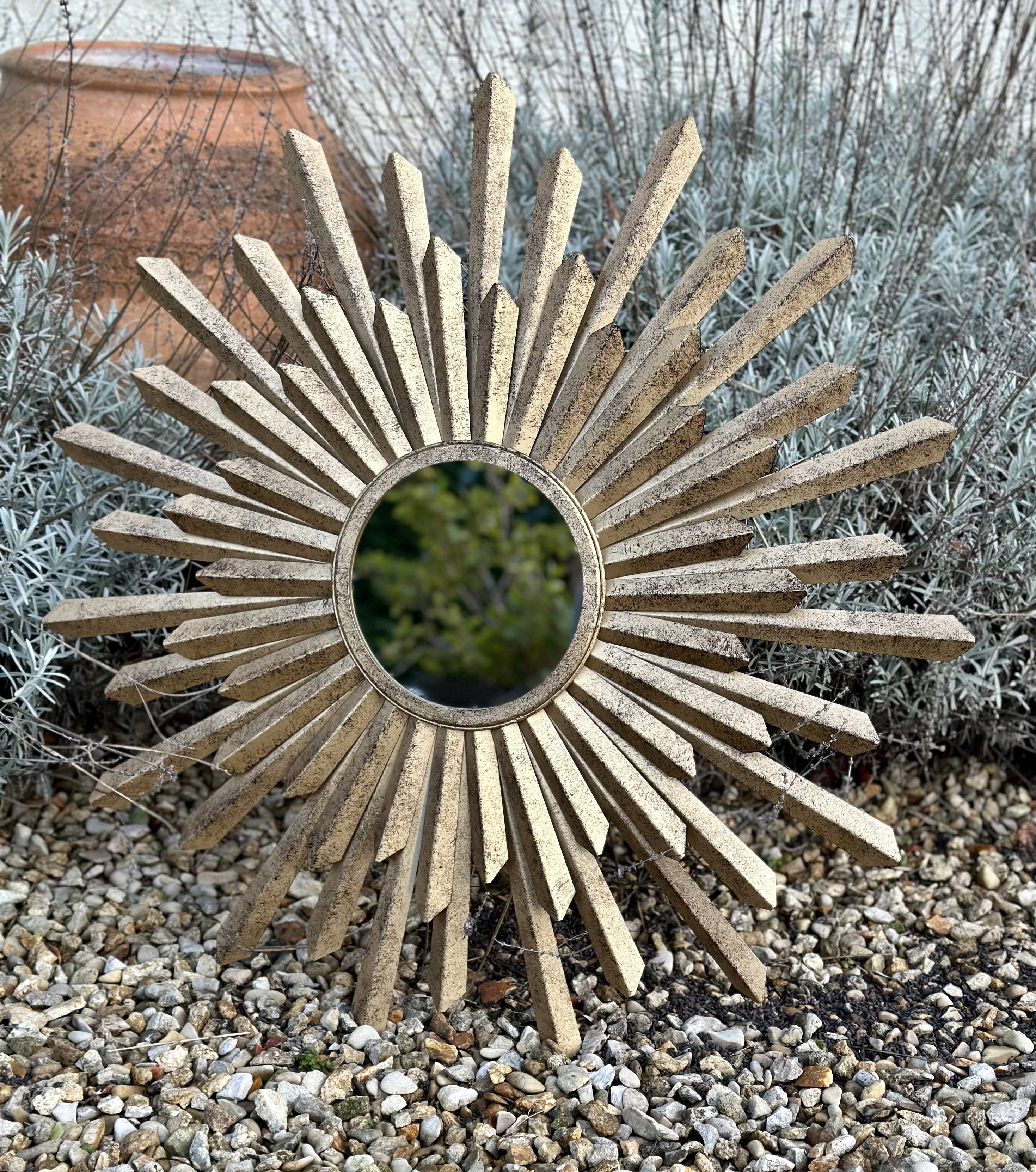 Sun mirror in patinated gold metal from the 2000s Diam 76 cm