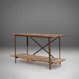 Industrial Side Table with Metal Frame and Wooden Top and Removable Platfor