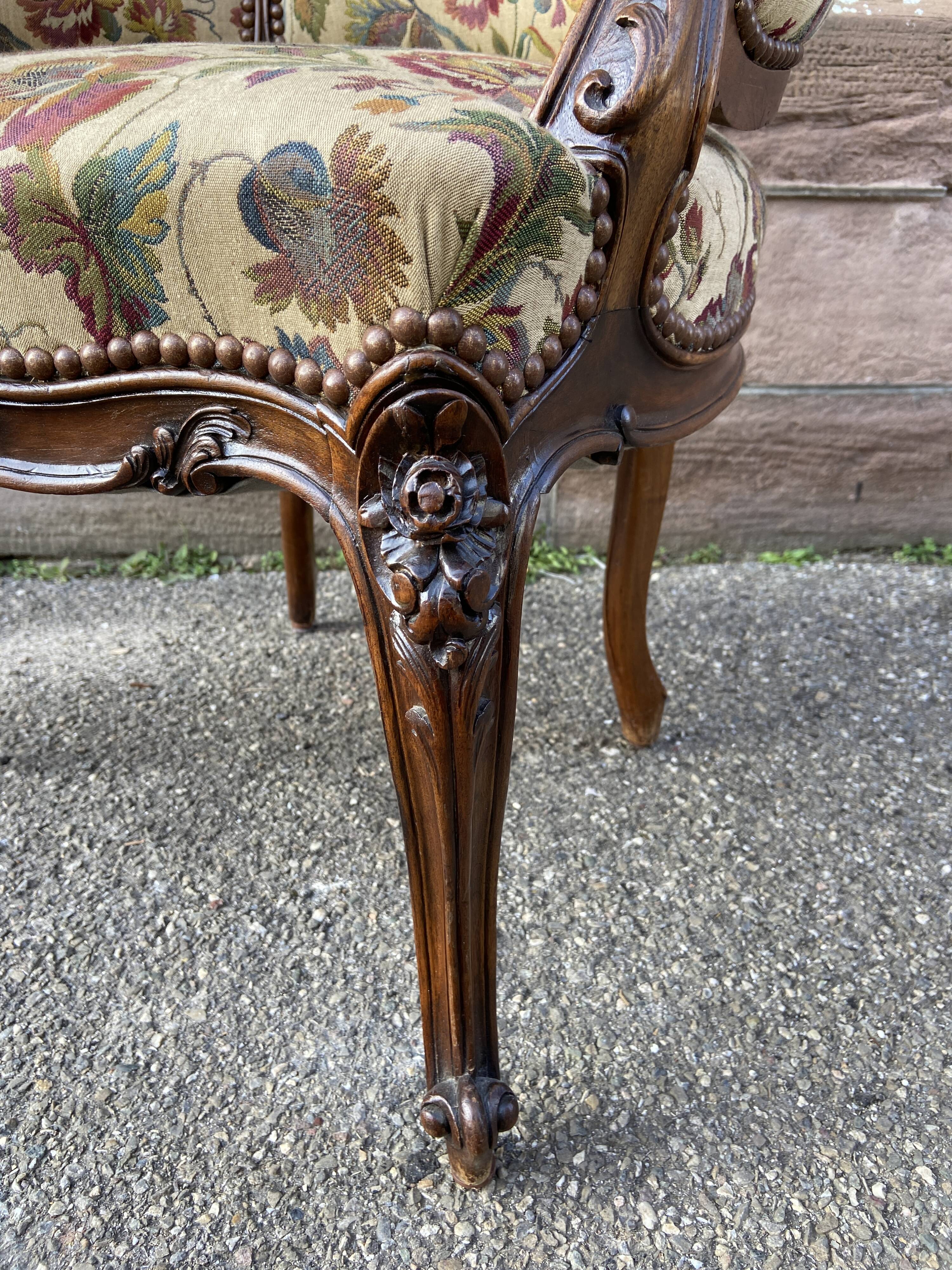 Armchair seat Louis XV Rocaille 1900s rococo Carved walnut