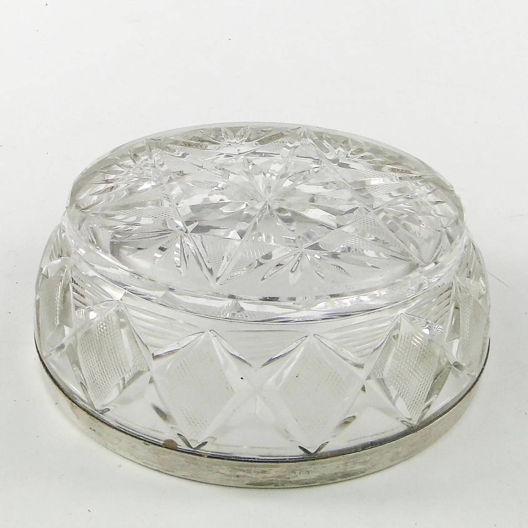 Decorative mid-century modern fruit bowl, crystal, silver-plated brass, Poland, 1970s